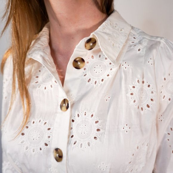 FREE PEOPLE Boho White Eyelet Button Shirt NWOT - Picture 2 of 7